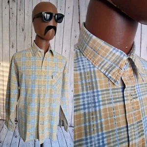 H&M Frisco Shirt Yellow/Blue Check Cotton-Medium- Vintage BAGGY FIT 1990s CP25L - Picture 1 of 19
