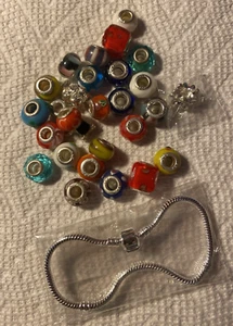 Authentic Murano Glass Beads and Charms, Beads 925 Sterling Silver, w/ Bracelet - Picture 1 of 6