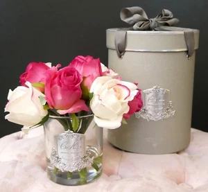 NEW Cote Noire Perfumed Diffuser-Mixed Magenta & Blush Rose Buds, Clear Vase - Picture 1 of 5