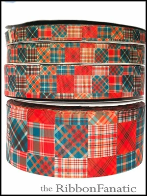 Cinta de grosgrain 3 yardas otoño otoño naranja verde azulado madras cuadros 5/8" 7/8" 1,5" 3" Foto 1 de 2