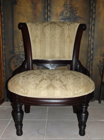 Antique Victorian 19th Century Black Walnut Parlor Chair Slipper Chair Cover