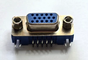Enchufe VGA - 3 filas puerto hembra azul - 15 pines PCB enchufe de 90 grados - envío y devolución gratuitos en el Reino Unido - Imagen 1 de 5