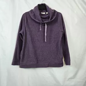 LL Bean Women's Purple Cowl Neck Drawstring Fleece Long Sleeve Sweater Small - Picture 1 of 10