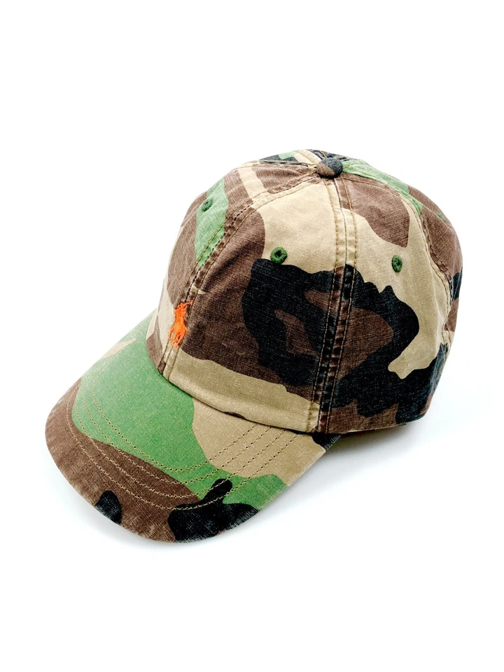 Polo Ralph Lauren Mens Green Surplus Camo Chino Cap Baseball Hat Orange Pony