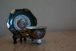 Vintage Shafford Deep Green & Gold footed Cup & Saucer (84) - Picture 1 of 3