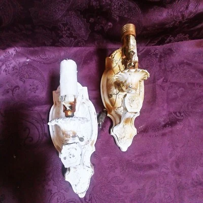 par de bollos de pared antiguos de latón para restauración, 10" de alto Foto 1 de 4