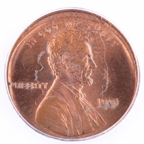 ERROR 1991 Lincoln Cent ANACS MS62 Red Broadstruck Certified 1c Cover