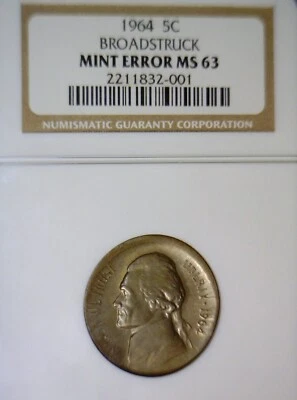 1964 ERROR NGC MS63 Broad Struck Jefferson Nickel NICE Broad Strike CH BU Coin - Image 1 of 4