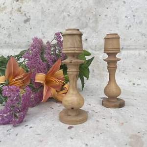 Vintage Blonde Turned Wood Candlesticks, Set Of Two - Picture 1 of 7