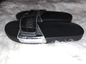 NWOT PINK Silver Slide Sandals Size Large - Picture 1 of 6