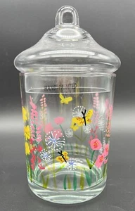 Hand Painted Lidded Apothecary Jar Candy Dish Florals Dragonflies Butterflies - Picture 1 of 10