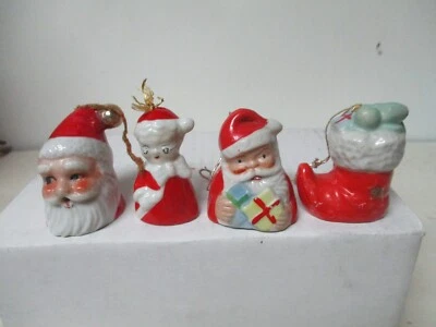 4 adornos de campana de Navidad vintage de cerámica de Japón Foto 1 de 4