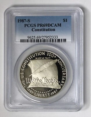 1987-S Constitution Commemorative Proof Dollar PCGS PR69DCAM - Image 1 of 2