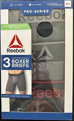 锐步 Boxer Briefs 男式尺寸 3XL 黑色灰色 Pro 系列加长 7.5 内缝 3 件装 — 第 1/2 张图片