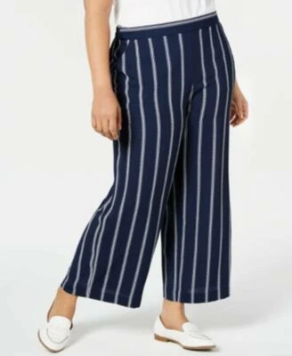 CHARTER CLUB Navy White Stripe Elastic Waist Wide Leg Crop Pants sz 2X NWT$79.50 - Image 1 of 3