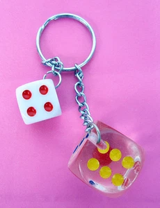 CHOOSE QUANTITY-2 DICE WITH KEY CHAINS, CASINO GAMBLING KEY RING-KC2764 - Picture 1 of 5
