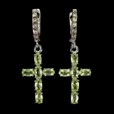 Pendientes de plata de ley 925 ovalados peridoto zafiro piedras preciosas naturales joyería Foto 1 de 4