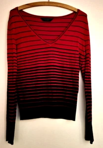 Ladies Black Red Striped V Neck Jumper Size 12 Long Sleeves Dorothy Perkins - Picture 1 of 9
