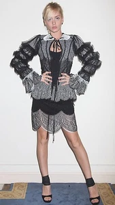 Falda dobladillo festoneado de encaje gris negro WORTH PARIS 42 6 - Imagen 1 de 5