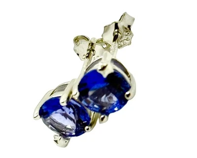 Pendientes de aro de plata de ley 925 con aguja de plata de ley 925 de lujo circonita azul Foto 1 de 4