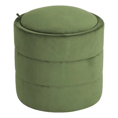 HomePop Round Transitional Velvet Upholstered Storage Ottoman in Forest Green - Image 1 of 4