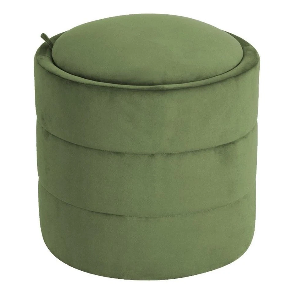 HomePop Round Transitional Velvet Upholstered Storage Ottoman in Forest Green - Image 1 of 4