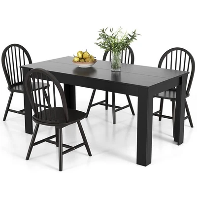5 PCS Dining Set Rectangular Wooden Dining Table 4 Windsor Chairs Kitchen Black - Image 1 of 4