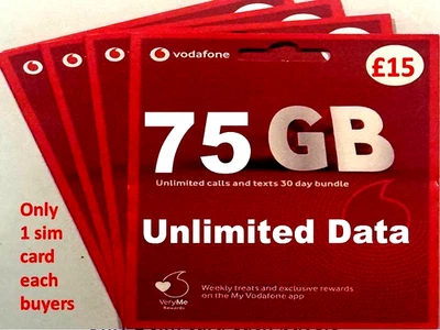 CHEAP Vodafone £15 60GB UK Pay As You Go SIM Card 20 p cheapest vodafone