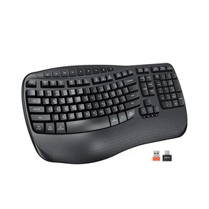 Wireless Ergonomic Keyboard, Wave Keys Wrist Rest 2.4G Cordless USB A and USB C - Picture 1 of 8
