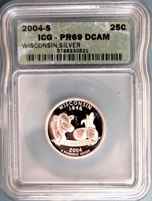 2004-S Silver Proof Wisconsin Quarter ICG PR-69 DCAM Collectable gift - Image 1 of 2