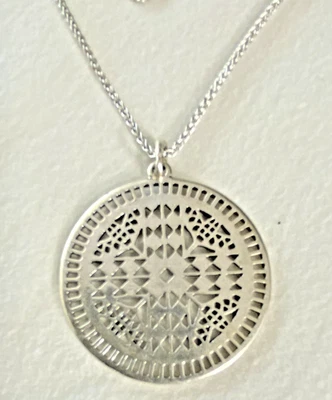 Lucky Brand Silver-Tone Cutout Disc Necklace 1.625" Choker-30" NWT $35 MSRP - Image 1 of 4