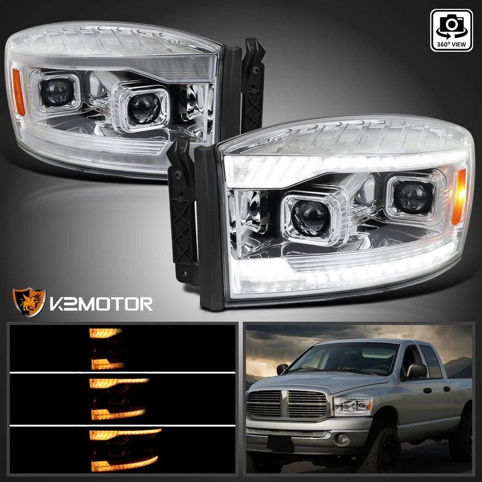 Fits 2006-2009 Dodge Ram 1500 2500 3500 Switchback LED DRL Projector Headlights Foto 1 de 4