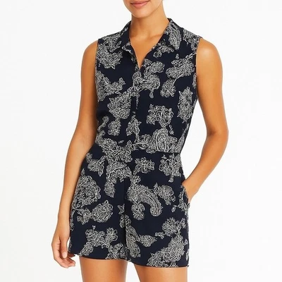 Mameluco Ann Taylor negro crema estampado cachemir sin mangas cuello 12 Foto 1 de 4