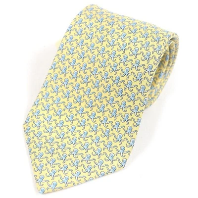 artículo HERMES 5298TA seda 100 pulpo patrón por todas partes corbata ancha amarillo con Foto 1 de 4