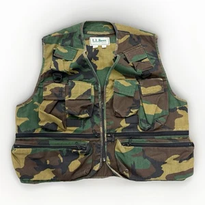 Vintage L.L.Bean Camo Hunting Vest Mens Large Canvas Camo Utility Made in USA - Picture 1 of 6