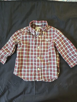 Ralph Lauren Baby мальчиков размер 6 м поло на пуговицах красный зеленый клетку Рождество  - Изображение 1 из 4