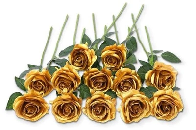 12 PCS Artificial Flowers Roses Fake Silk Flower Long Stem Artificial Gold - Image 1 of 4