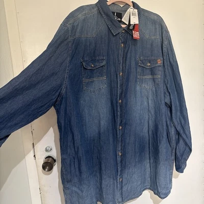 NWT i Jeans By Buffalo Big & Tall Mens Size 2XLT Denim Button Up Shirt Pockets - Image 1 of 4