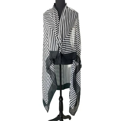 Bufanda de gran tamaño transparente a rayas negra blanca moderna minimalista ropa de calle capas Foto 1 de 4
