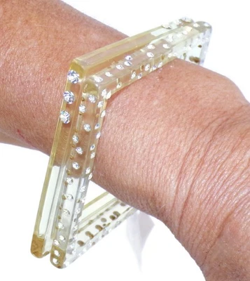 2 Pulseras Brazalete Sobral Atelie Strass Cuadradas Transparente y Cristal Estrás Foto 1 de 3