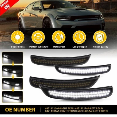 Smoked Front Rear Dynamic LED Side Marker Light White For 2015-22 Dodge Charger - Image 1 of 4