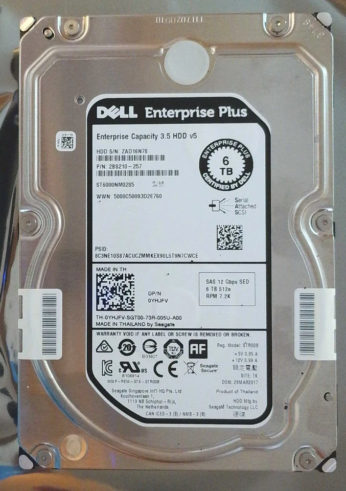 Dell Enterprise Capacity 6 TB 7200 RPM SAS 12 Gb/s 256 MB de caché ST6000NM0285-DELL Foto 1 de 1