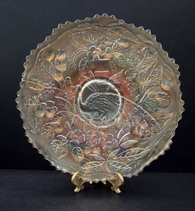 Vintage Fenton Carnival Glass Plate Color Marigold White Peacocks at the Urn - Picture 1 of 8