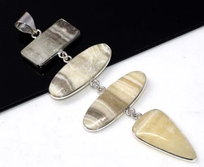 925 镀银大号拉古纳花边方解石吊坠珠宝首饰尺寸 4 GW — 第 1/3 张图片