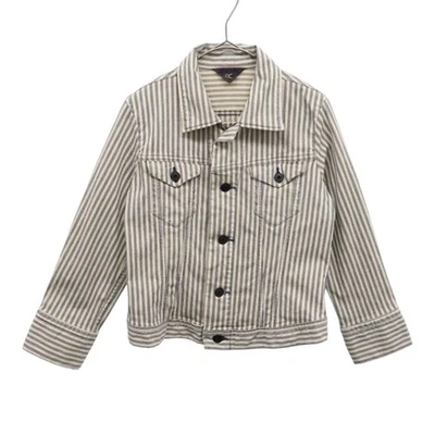 45RPM Ladies Striped Short Jacket Beige Green Size 2 — 第 1/4 张图片