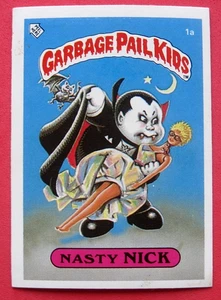 1985 Topps UK Garbage Pail Kids GPK Series One UK Trading Sticker #1A Nasty Nick - Picture 1 of 2