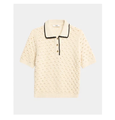 NUEVO CON ETIQUETAS MARCO Crema Manga Corta Algodón Punto Pointelle Bola Polo Suéter Talla S Foto 1 de 4