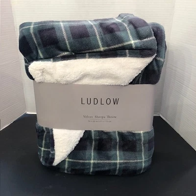 NUEVO Ludlow Verde Azul Marino Tela Escocesa Terciopelo Tiro - 100% Poliéster - 50 x 60 pulgadas Foto 1 de 4