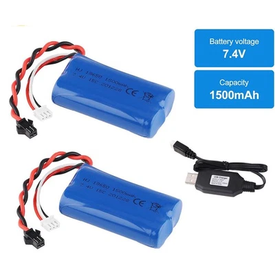 2 x 1500mAh 7,4V Li-Ion Akkus mit USB-Ladegerät für 4WD RC Auto Truck Boot - Bild 1 von 4