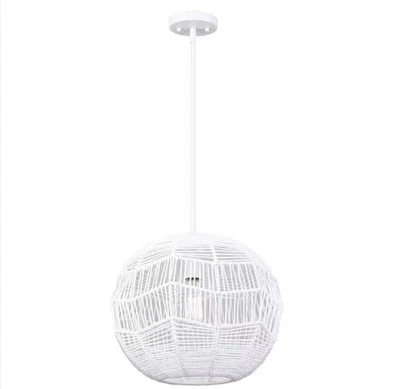 Leona 60 Вт 1 свет матовый белый современный подвесной свет, белый натуральный веревочный абажур - Изображение 1 из 4
